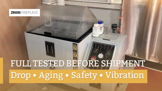 salt spray test on electric fireplace components in factory