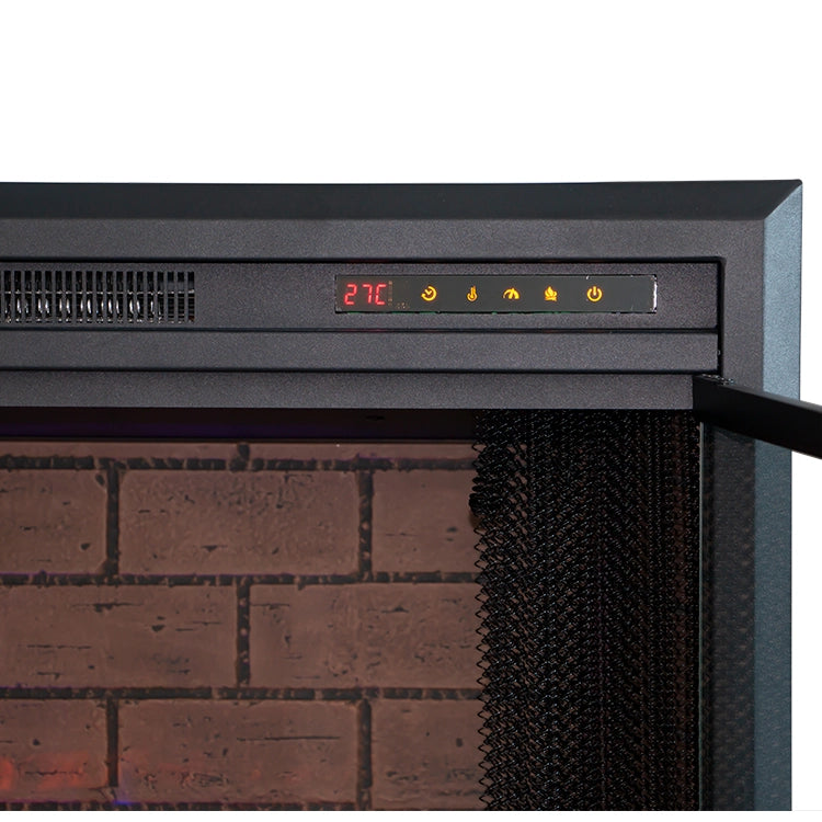 Electric fireplace insert with digital display and brick back panel