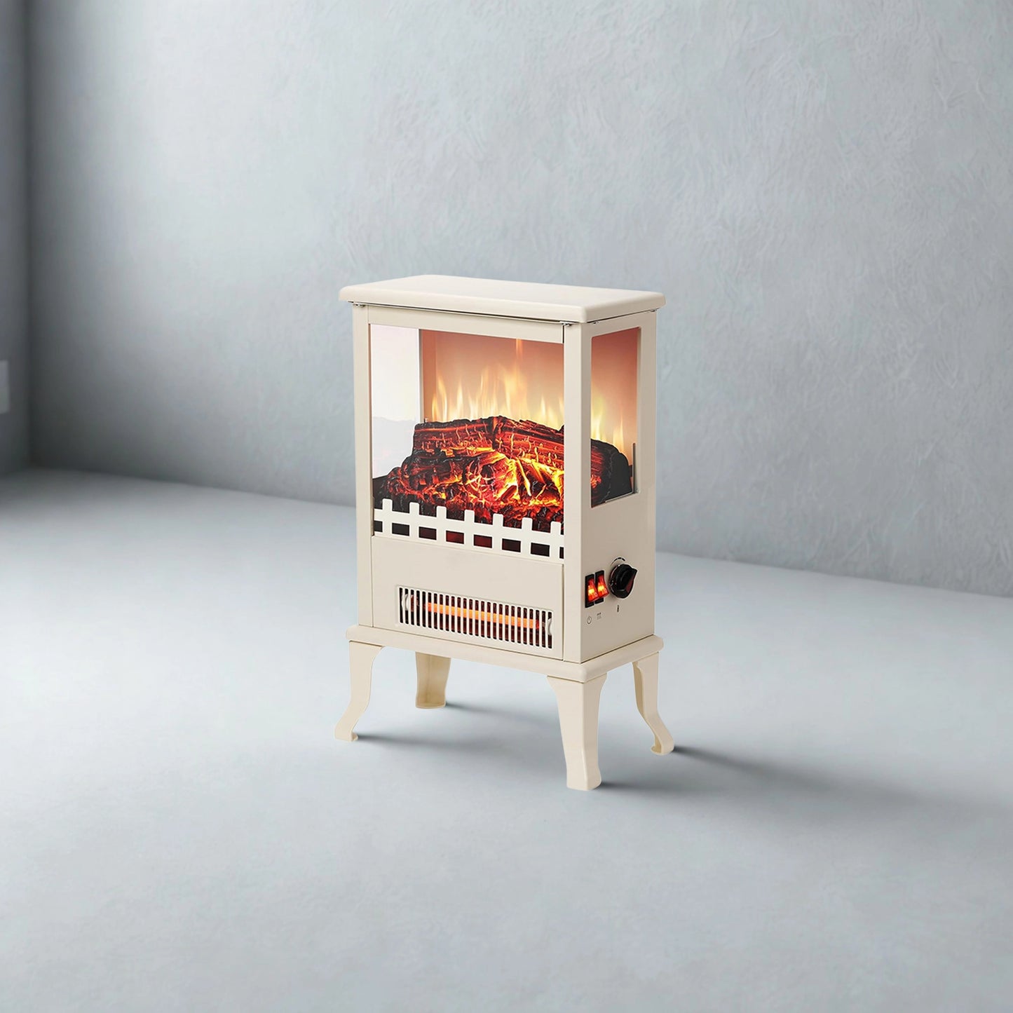 Electric stove with glowing interior on a gray background