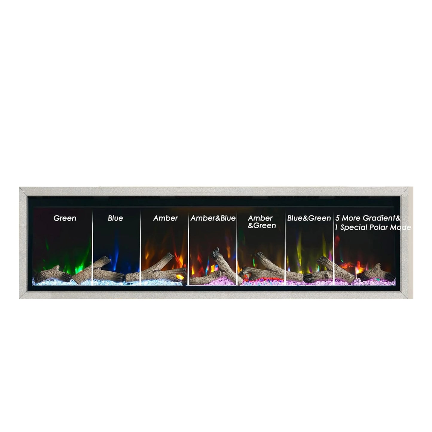 Electric fireplace with color options displayed on a white background