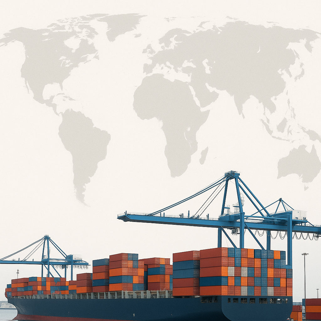 Map showing global markets with container loading of electric fireplaces for exporting worldwide.