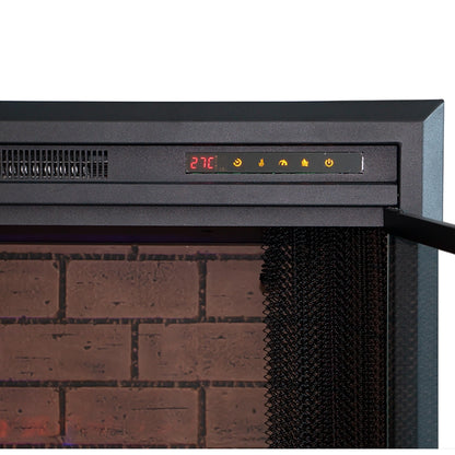 Electric fireplace insert with digital display and brick back panel