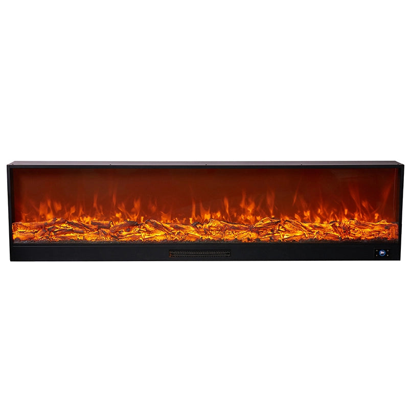 Electric fireplace with glowing logs on a white background