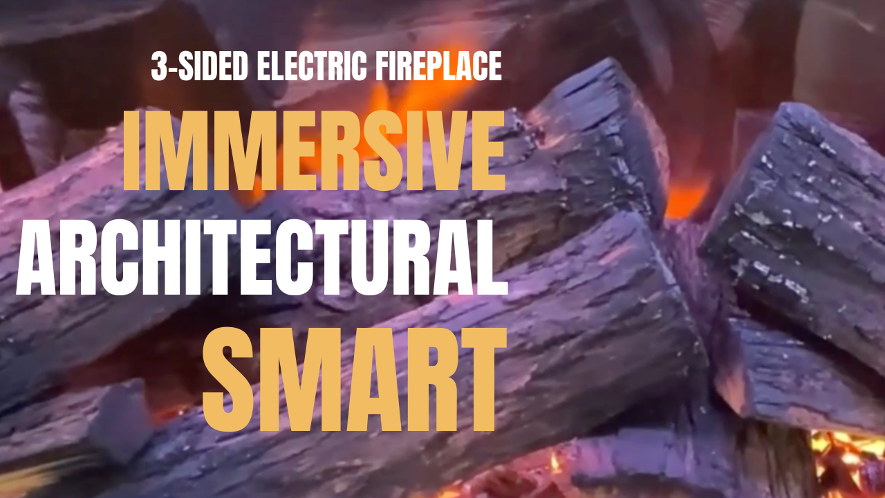 Load video: Three-sided electric fireplace in operation, with realistic LED flames and multiple colors choose from. A closer look at the details that matter.